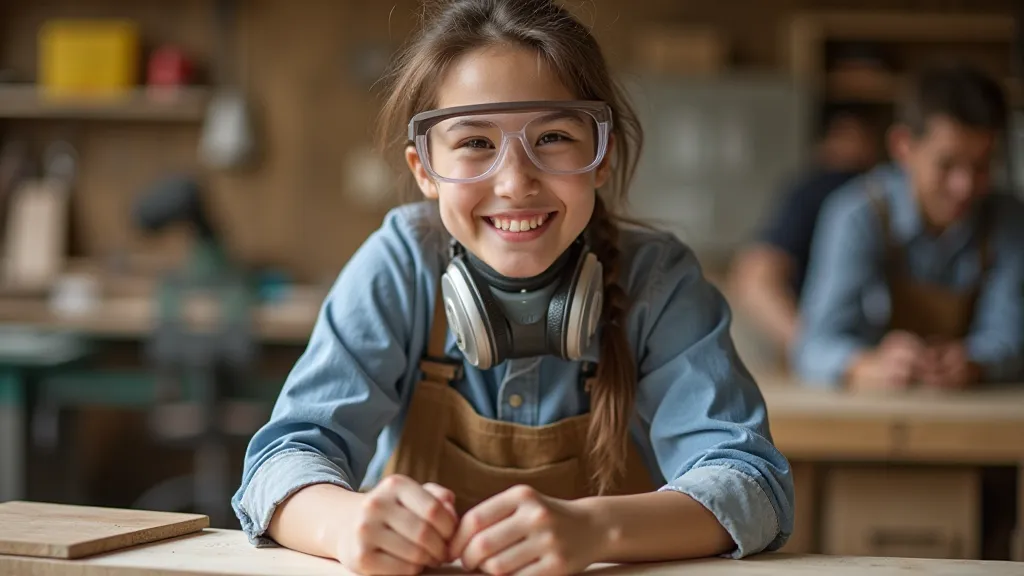 Person wearing safety gear while woodworking