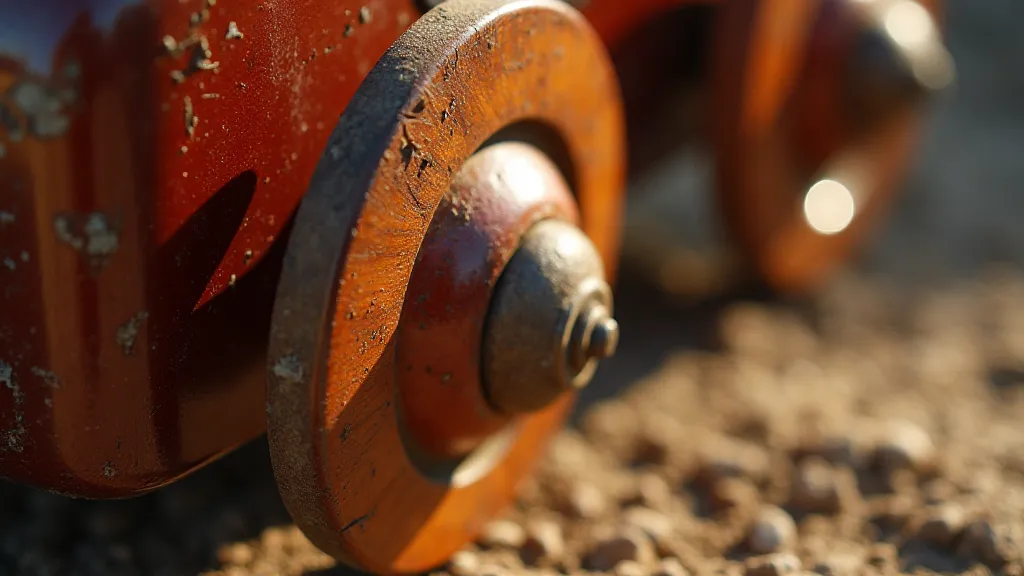 Close-up of a vintage soap box car wheel highlighting the wood grain.